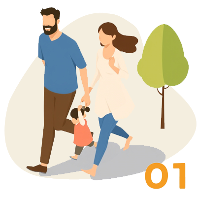 家族が公園を歩くイメージ